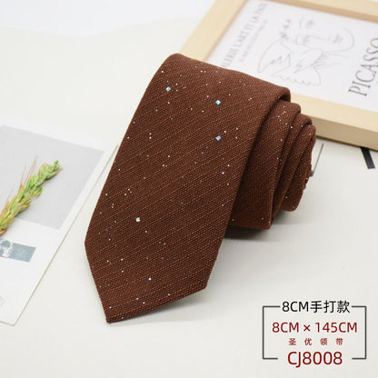 Men Neckties 8cm Width Shiny Linen Cotton Solid Sequin Women Neckwear Casual Tie