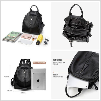 Black Backpack Genuine Leather Cowhide Bags Small Cute Traveling Luxury Softback