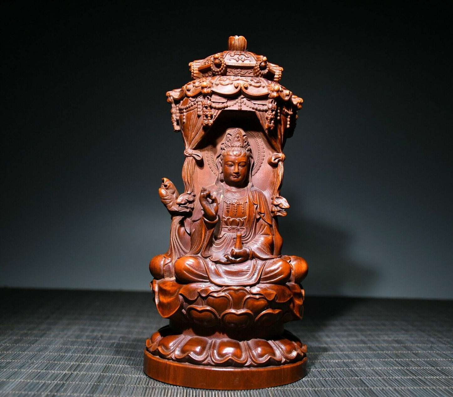 Collect Chinese Wood Carving Boxwood Wooden Sculpture Three Buddha Statue Decor
