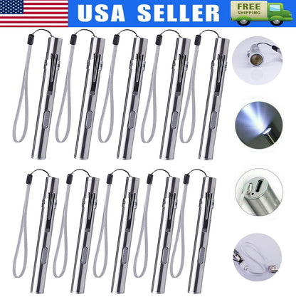 100x LED USB RECHARGEABLE MINI FLASHLIGHT Stainless Steel Pen Light 1000 Lumens