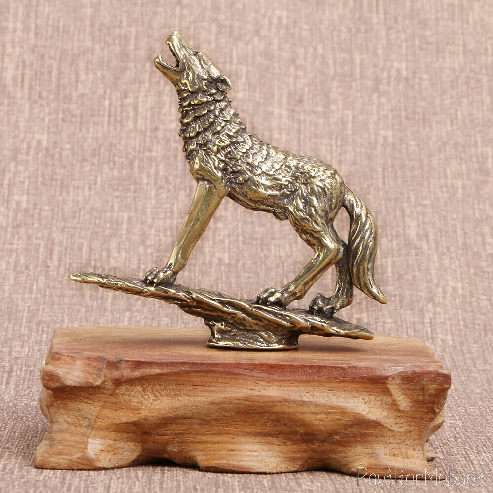 Collection Solid Brass Wolf Figurine Statue Home Ornaments Animal Figurines Gift