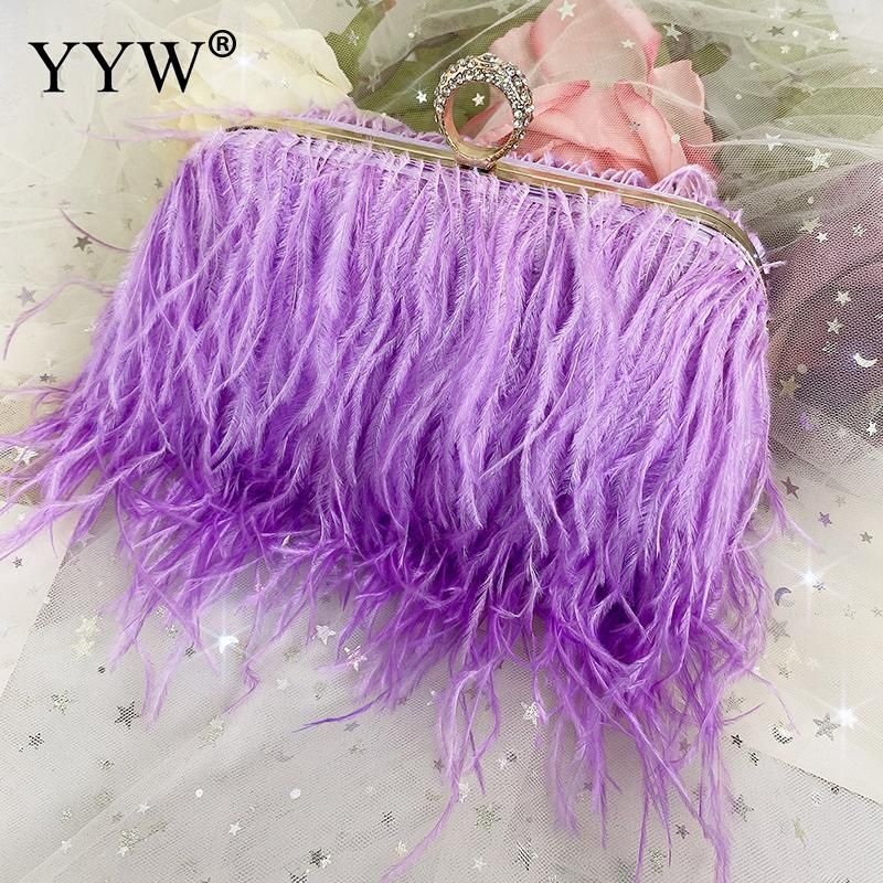 Luxury Ostrich Feather Evening Bag Shoulder Crossbody Bag Party Clutch 19*6*10CM