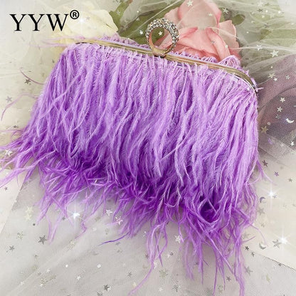 Luxury Ostrich Feather Evening Bag Shoulder Crossbody Bag Party Clutch 19*6*10CM