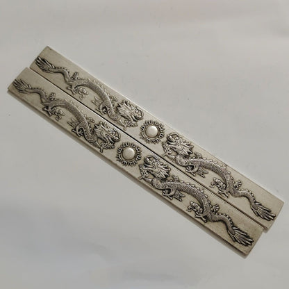 White Copper Silver-Plated Dragon Book Weights - Wenfang Retro Decor