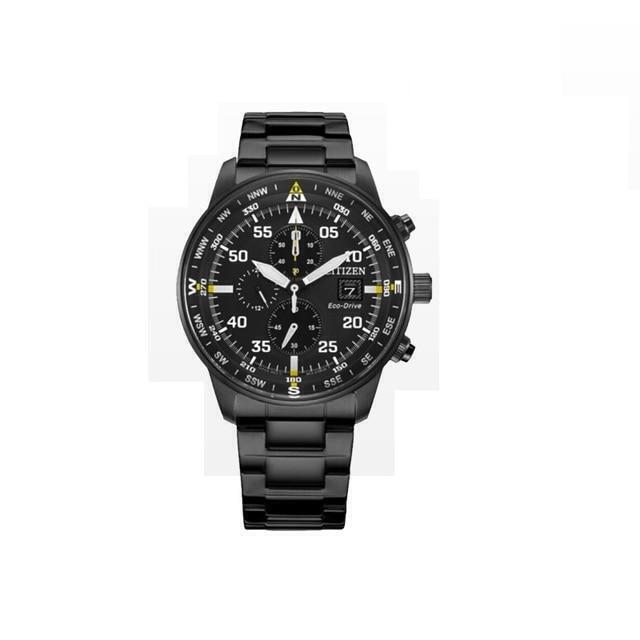 Men's Aviator Chronograph Black Dial Eco-drive Watch New Free Fast Shipping