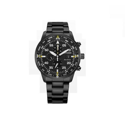 Men's Aviator Chronograph Black Dial Eco-drive Watch New Free Fast Shipping