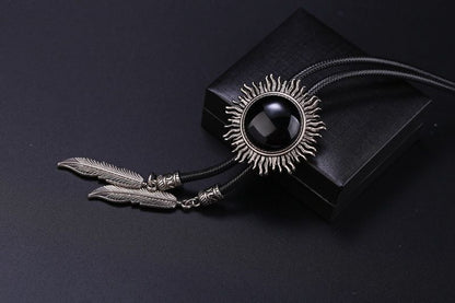Men Bolo Tie Polyester Semi Precious Stone Pendant Suit Shirt Collar Accessories