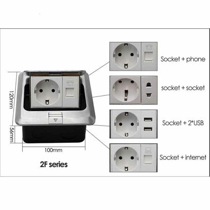 Pop Up Floor Socket 10A EU Standard Quick Slow USB Phone Internet Sockets 2 Way