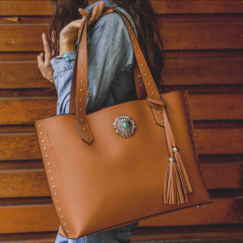 2x Celela Concho Fringe Studs Women Tote Shoulder Handbag Purse Bag W/ Wallet
