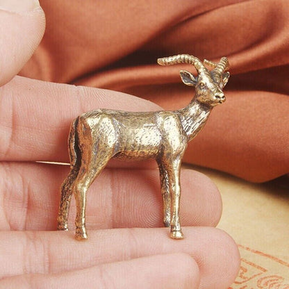 Tabletop Figurine Brass Antelope Animal Statue Small Sculpture