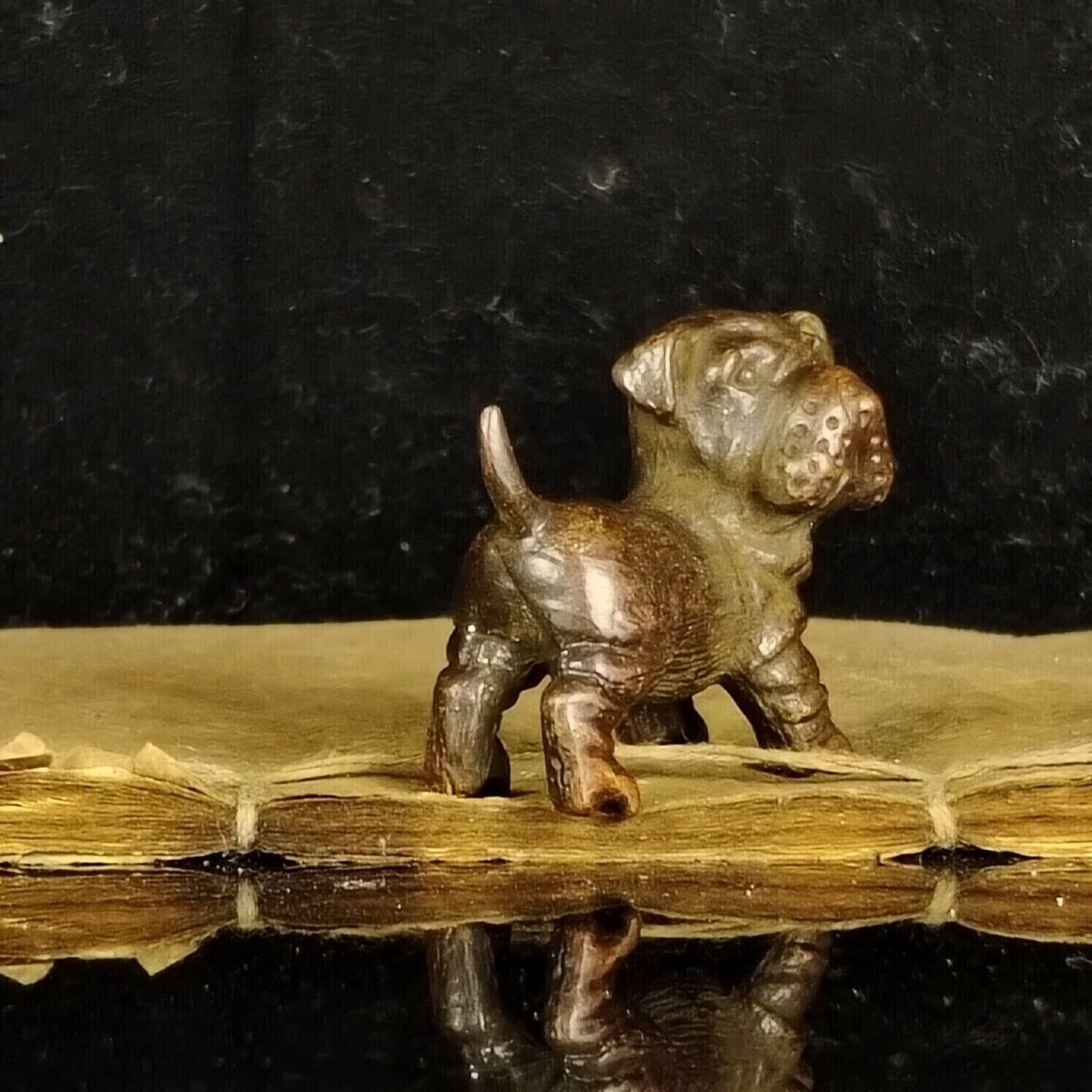 Chinese Copper Color Cute Puppy Tea Pet Ornament Antique