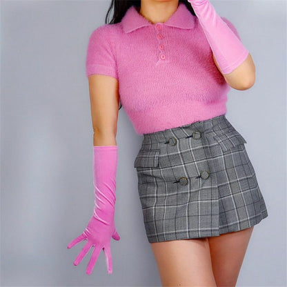 Fashion Velvet Gloves 22/40/50/60/70cm Long Opera Women Elastic Touchscreen Mitt