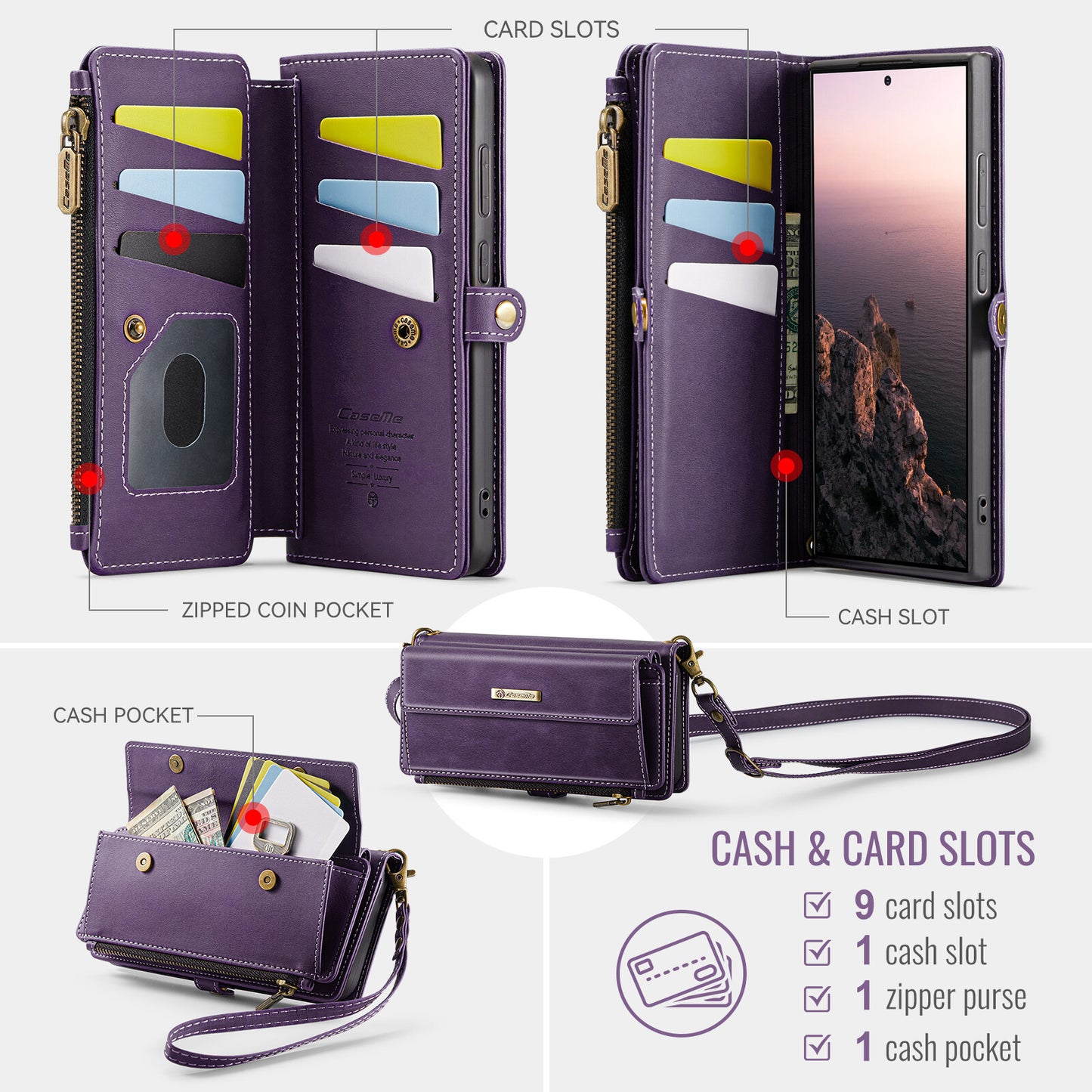 For Samsung Galaxy S25 Ultra Plus Wallet Case, Card Holder Kickstand Flip Cover