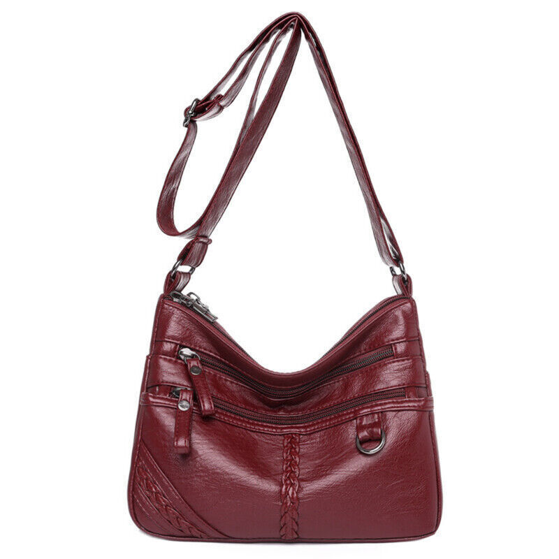 Women's Soft Leather Shoulder Bags Multi-Layer Shopper Bag Crossbody Handbag