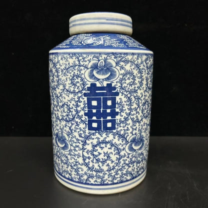 Exquisite Chinese porcelain Blue and white porcelain " 囍" pattern pot and jar