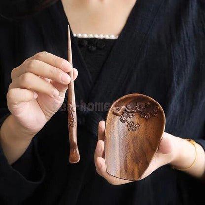 Walnut Wood Tea Spoon Handmade Plum Blossom Tea Scoop Tea Accessories