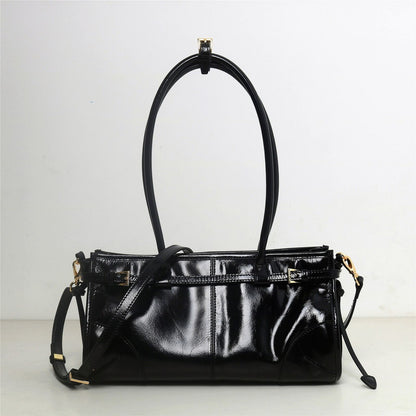 Long/ Short Handles Glossy Real Leather Tote Handbag Purse Fashion Shoulder Bag