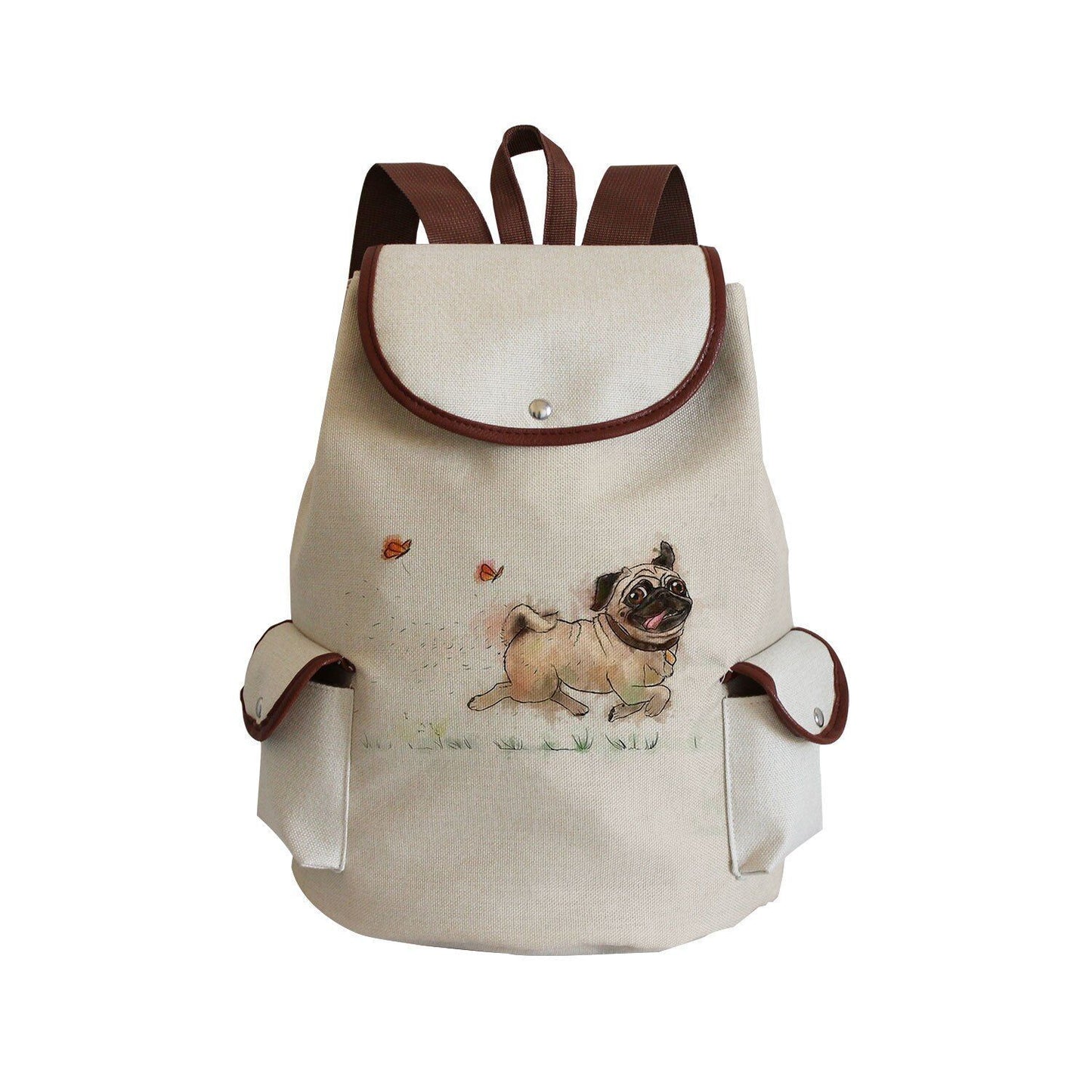 Dog Paw Print Backpack Drawstring Bags Linen Students Portable Cute Pug Printed