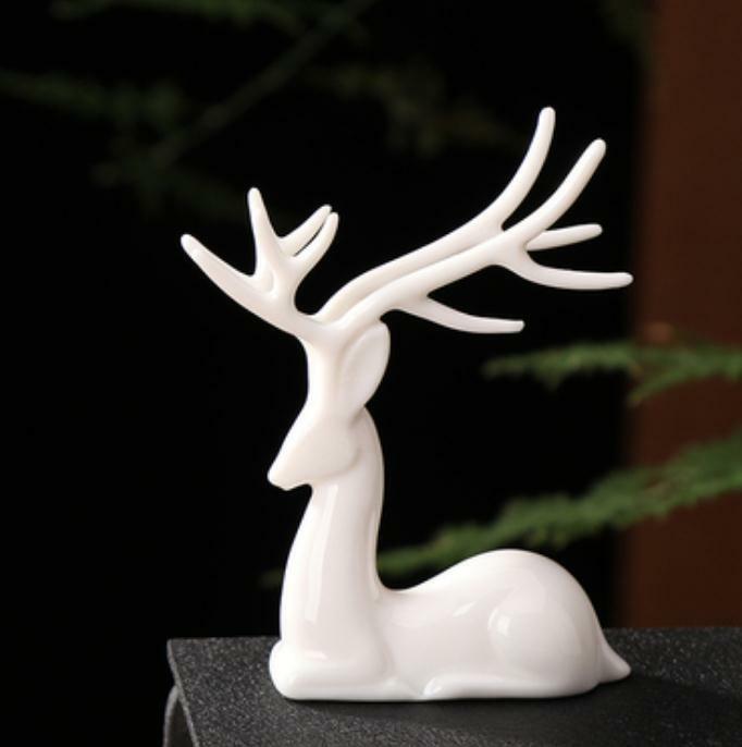 3.5" China White Porcelain Ceramics Lovable Spotted Deer Figurine Statue Statues