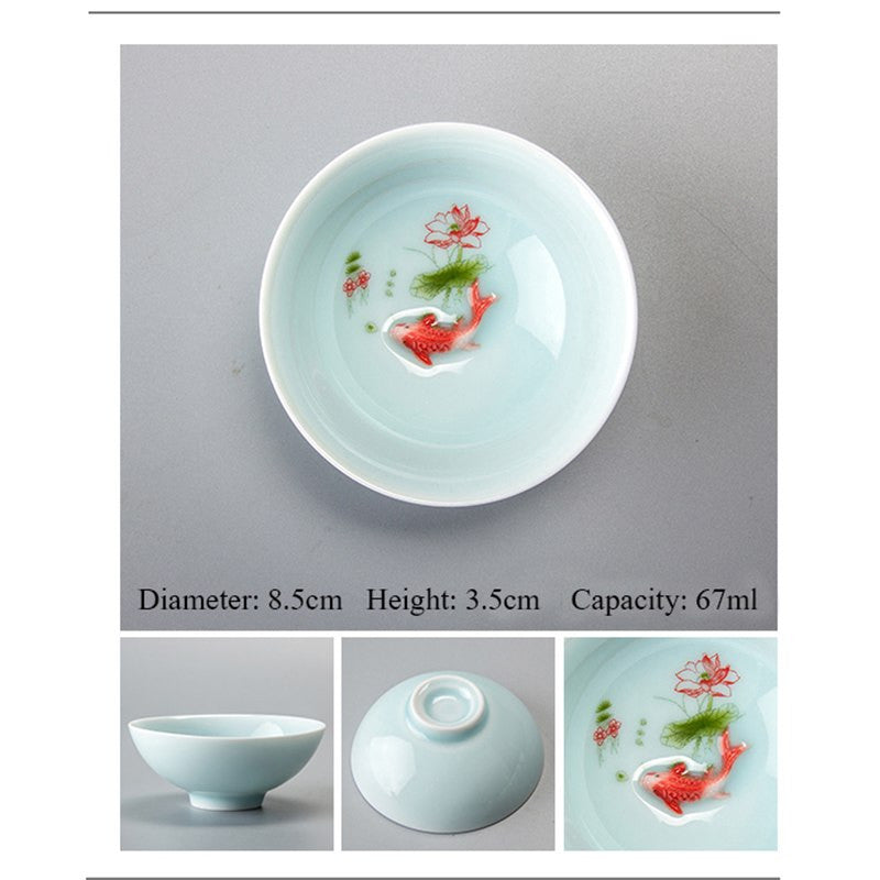 Chinese Tea Cups Porcelain Celadon Fish Teacup Set Loose Leaf Teapot Drinkware
