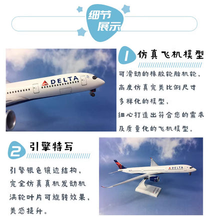 33CM 1:200 Risesoon DELTA AIRBUS A350-900 Airplane ABS Plastic Aircraft Model