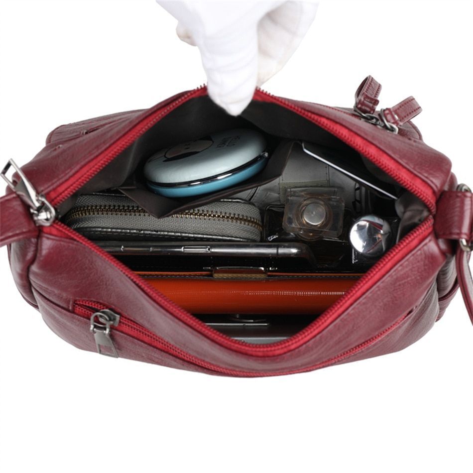 Crossbody Bag Soft Leather Messenger Pouch Retro Woman Handbag Shoulder Purse
