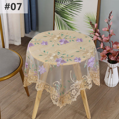 Lace Floral Embroidered Tablecloth European Style Tea Table Dust-Proof Covers