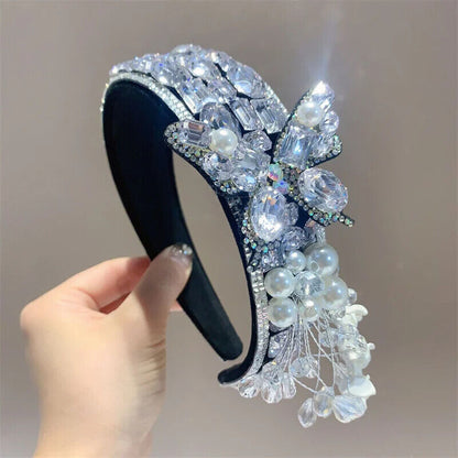 Women Headband Vintage Baroque Flower Big Diamond Luxury Fashion Party Hairbands