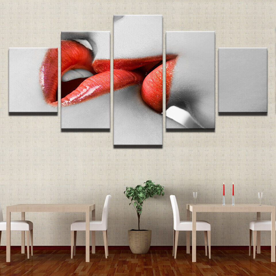 Red Lips Kiss Canvas Prints Painting Wall Art Home Decor Picture 5PCS