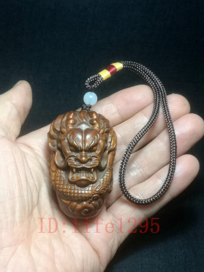 Rare Japana boxwood handmade Loong dragon figure statue netsuke Collection Art