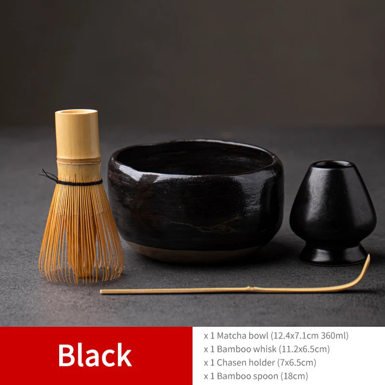 Embersceramic Ceramic Matcha Set with Bamboo Whisk and Chasen Holders