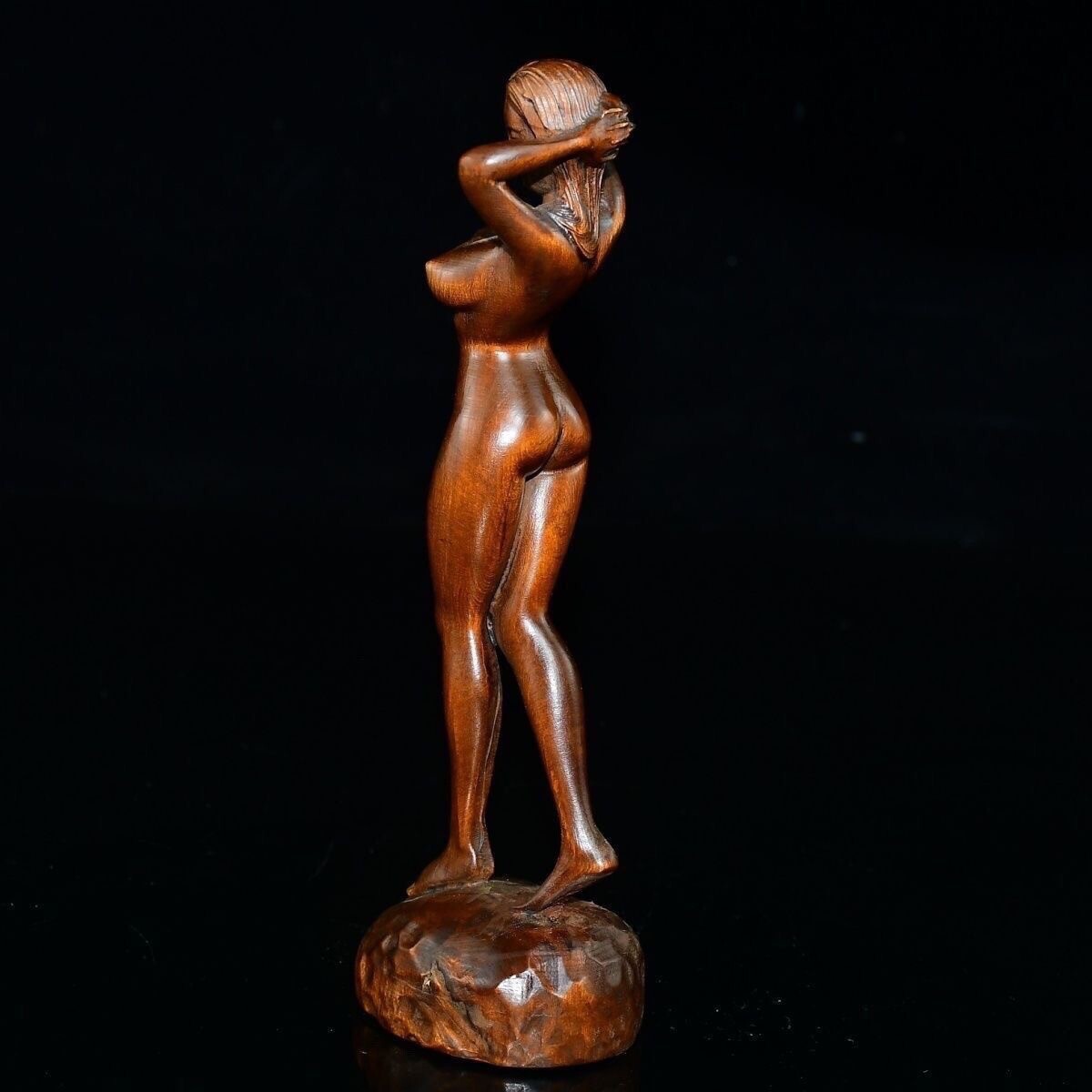 Chinese Boxwood Wood Carving Sexy Beautiful Woman Statue Wooden Sculpture Decor