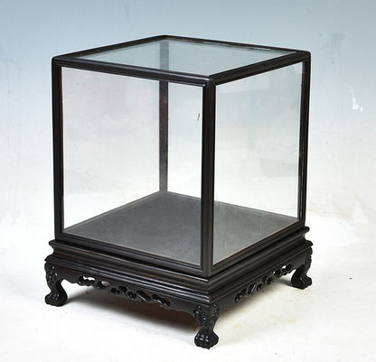 Ebony Wood Trim Display Base Glass Cover Jewellery Doll Box Home Antique Decor