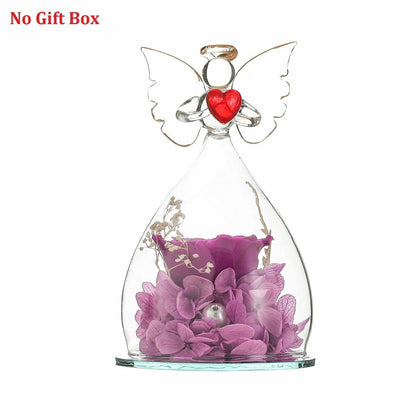 Real Rose Angel In Glass Dome Preserved Flowers Wedding Birthday Gifts 2.9 x4.3"