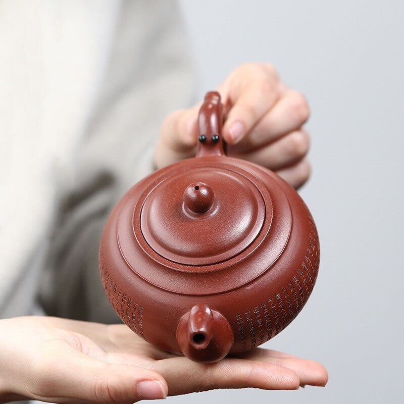 On Sales Handmade Carved Chinese Character Yixing Zisha Qingshui Clay Tea Pot