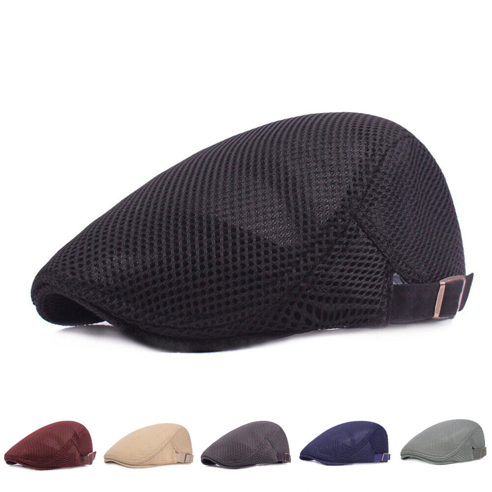 Unisex Casual Beret Hat Flat Cap Breathable Mesh Cap Newsboy Style Adjustable