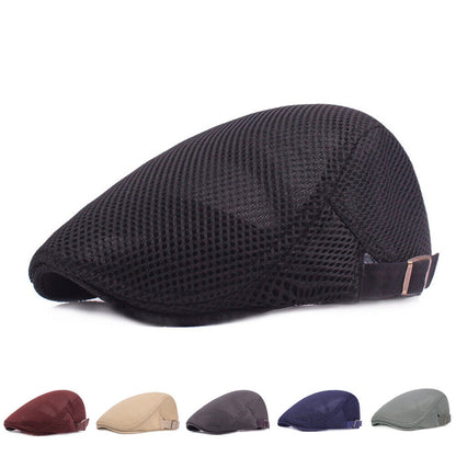 Unisex Casual Beret Hat Flat Cap Breathable Mesh Cap Newsboy Style Adjustable