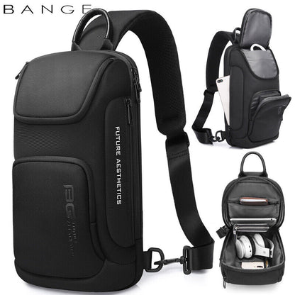 BANGE Men's USB Oxford Crossbody Bag Waterproof Shoulder Sling Backpack Daypack
