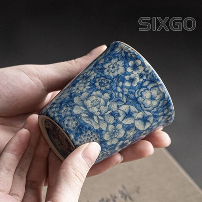 120ml Blue White Ceramic Teacup Ru Kiln Crackle Glaze Kung Fu Teaset Tea Cup