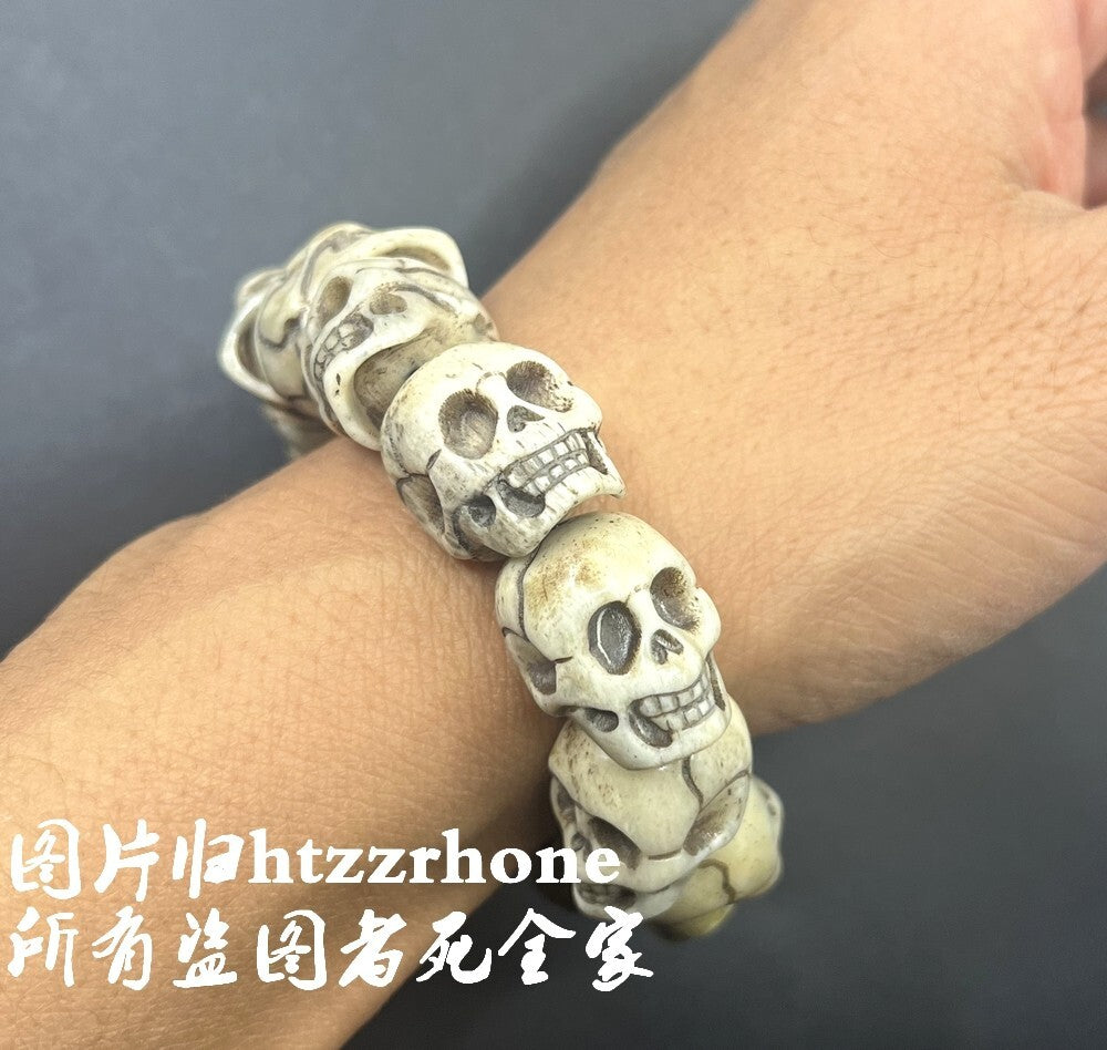 Deer Antler Stag Horn Carved Skull Head Bracelet Skeleton Hand Chain Collections