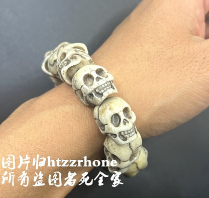 Deer Antler Stag Horn Carved Skull Head Bracelet Skeleton Hand Chain Collections