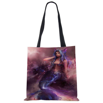 Mermaid Print Shoulder Bag Women Shopping Reusable Bags Large Travel Beach Bags