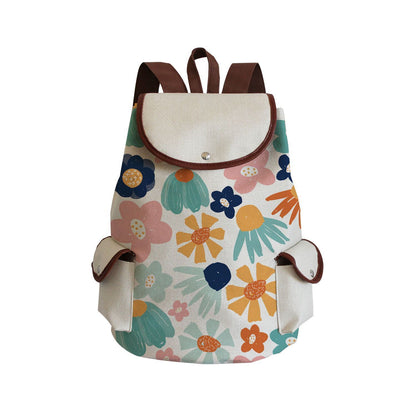 Vintage Drawstring Backpacks Large Practical Portable Linen Shoulders Bags 1 PC