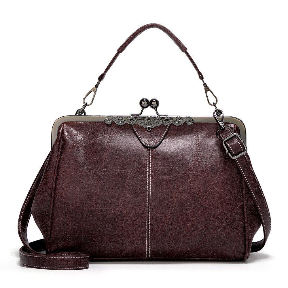 Vintage Small Shoulder Bag Retro Handbags Kiss Lock Crossbody Purse Leather Bag