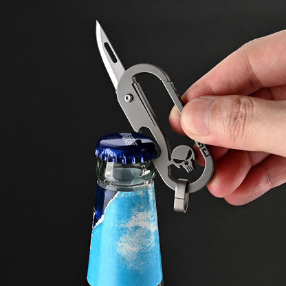 Titanium Key Chain Carabiner Bottle Opener Foldable Knife Outdoor EDC Multi Tool