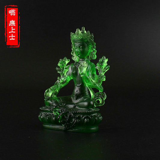 Tibetan Buddhism Hand Made Liuli Colored Glaze Statue Green