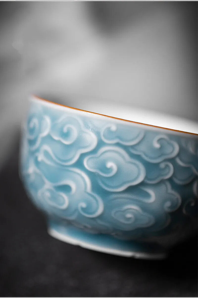 Chinese Ceramic Teacup Handmade Relief Cup Household Porcelain Tea Cup Travel