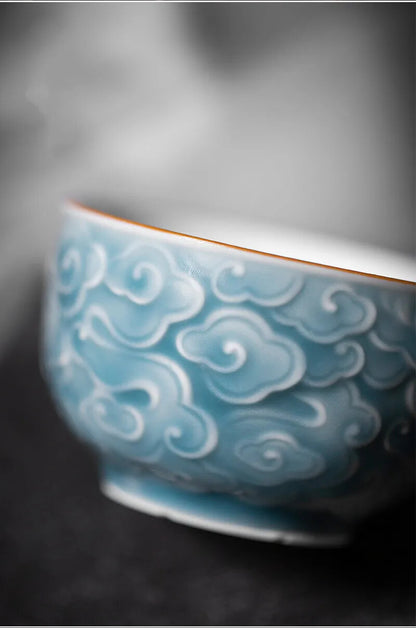 Chinese Ceramic Teacup Handmade Relief Cup Household Porcelain Tea Cup Travel