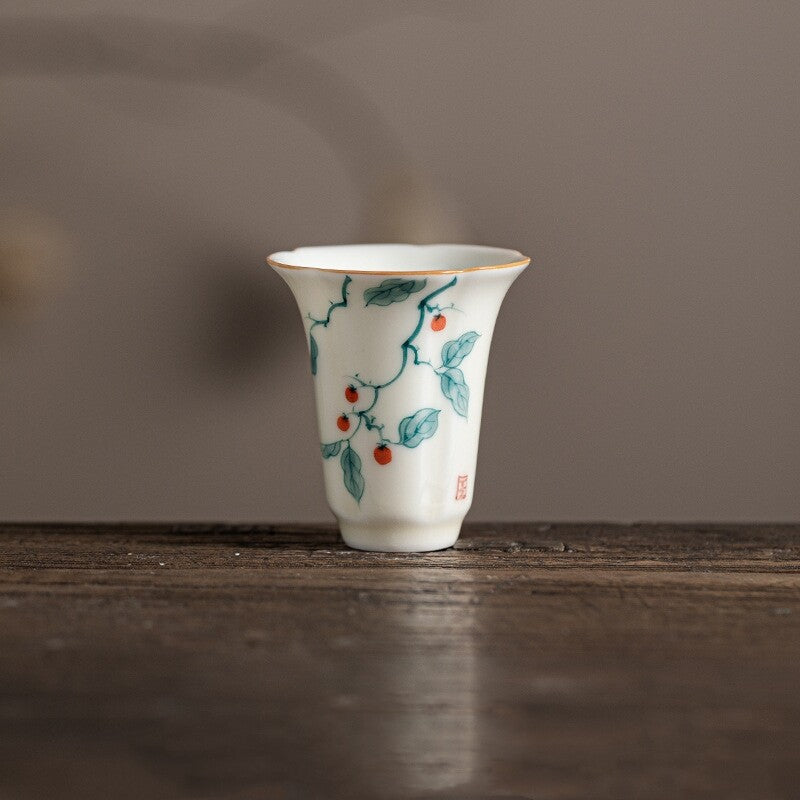 Ceramic Tea Cup Handpainted Chinese Kungfu Cup Scent Cup Floral Designing 45ml