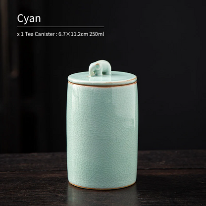 Ceramic Tea Storage Canister with Elephant Lid